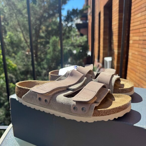 New Birkenstock Uji Nubuck Suede Leather Slide Sandals Suede Taupe US 7 / EUR 38 - Picture 5 of 12